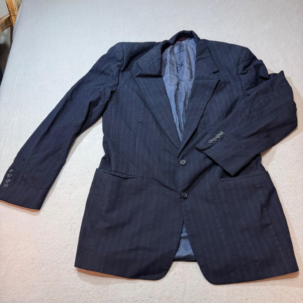 Hart Schaffner Marx Pinstripe Wool Blazer Men's 42XL Black Button Front Profes.